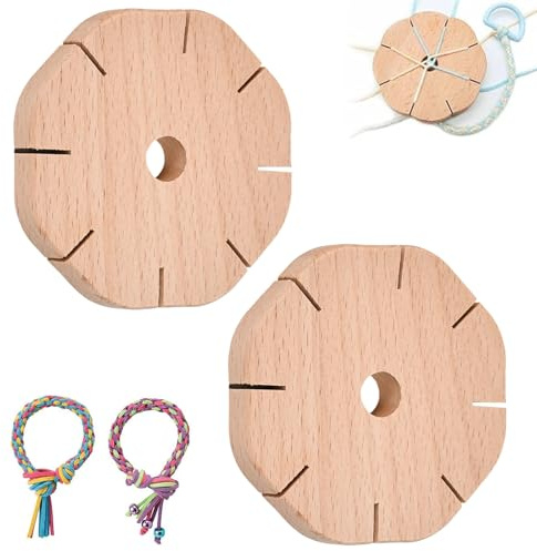 ASOUUNLD 2 Stück Knüpfstern aus Holz Kumihimo Flechtscheibe mit 8 Schlitzen Armbänder Knüpfen für Schlüsselanhänger Schmuck Runde Strickscheibe für Anfänger
