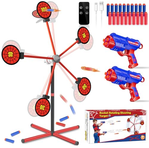 Drehen Schießspiel Spielzeug mit Automatisch Zurücksetzen Schießziel | Jardin Outdoor Schießen Spiele mit 2 Spielzeugpistolen 20 Schaumstoffpfeil Geschenke für Jungen Alter 3-12 Jahre