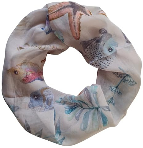 zarolo Damen Loop Schal, Schlauchschal mit Blumen, Schmetterlingen, Muscheln dünnes Halstuch, leichter Rundschal Tücher aus weicher Viskose/Baumwolle