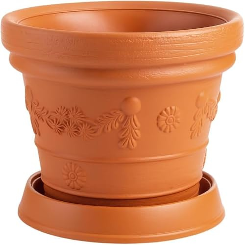BirnePower Blumentopf Massiv Ø 45cm (28L) – Pflanzkübel mit Untersetzer, Blumenkübel Kunststoff Terrakotta Optik, Pflanztopf Wetterfest & Frostsicher für Garten & Innen