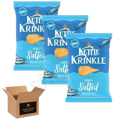 Kettle Chips Variety Flavoured Potato Crisps Snacks – Hand Cooked Thick Cut Crispy | Sea Salt, Balsamic Vinegar & more – Crunchy Vegetarian (Pack 3, Krinkle Lightly Salted 130g)