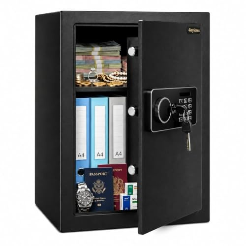 Asylosss 54L Digital-Tresor mit Zahlenschloss & Schlüssel | Feuerfest, programmierbare Tastatur, Ersatzschlüssel, Alarmsystem – ideal für Dokumente, Bargeld & Wertsachen im Haushalt