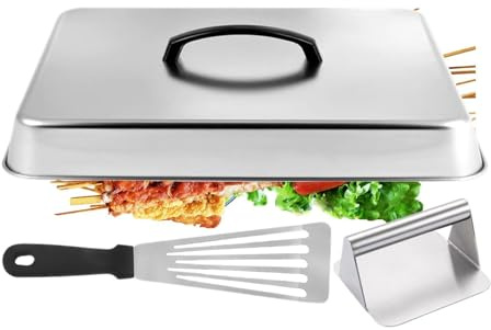 Genérico Tapa para Plancha,Cubierta Rectangular Resistente para Barbacoa | de Acero Inoxidable para Fundir Queso con Prensa para Carne y Espátula - para Cocina en Interior y Exterior, Barbacoa,