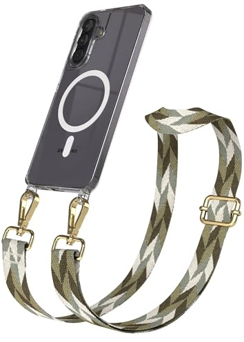 EAZY CASE Handykette - Verstellbares Taschenband kompatibel mit Galaxy A57, Schulterriemen, Handykordel mit Silikon Hülle, Qi Charging kompatibel, Umhängetasche, Grün Mix Gold