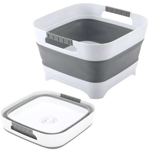 Jonuin Collapsible Washing up Bowl, 9L Portable Folding Wash Basin with Drain Plug, Collapsible Sink Bowl, Multi-Functional Collapsible Basin for Camping, Laundry, Baby Bottles, Fruits and Vegetables