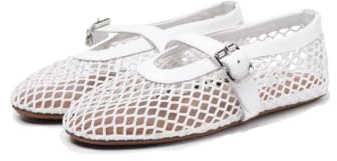 Mesh Ballet Flats for Women - Comfortable Fishnet Ballerina Flats with Buckle Strap, Wide Width Round Toe Shoes for Casual Summer Office Daily Dress & Party