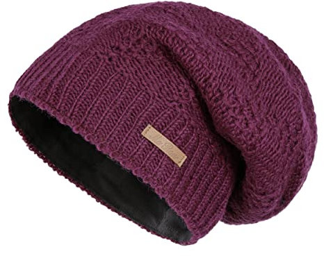 McRon Damen Gefütterte Beanie Wollmütze Modell Lina Pflaume 3311