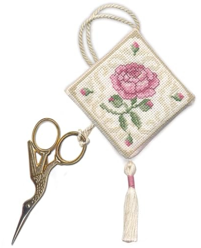 Textile Heritage Damask Rose Scissor Keep Cross Stitch Kit