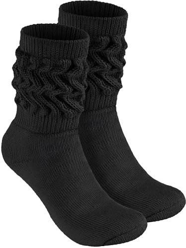 BRUBAKER Slouch Socken - Damen Schoppersocken für Fitness, Yoga, Workout, Gymnastik und Wellness - 1 Paar Knit Sportsocken für Frauen - Schwarz Größe 39-42