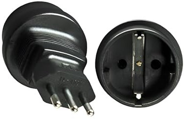 DINIC Reisestecker, Stromadapter Stecker Italien auf Schutzkontakt-Buchse, Netzadapter 3-polig IT (1 Stück, schwarz)