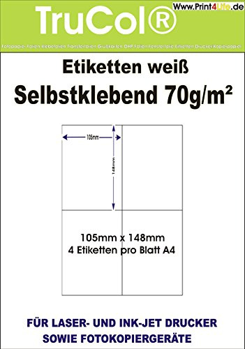 4.000 Etiketten 105 x 148 mm selbstklebend auf DIN A4 Bögen (2x2 Etiketten DIN A6) – 1000 Blatt Bigpack - Universell für Laser/Inkjet/Kopierer einsetzbar