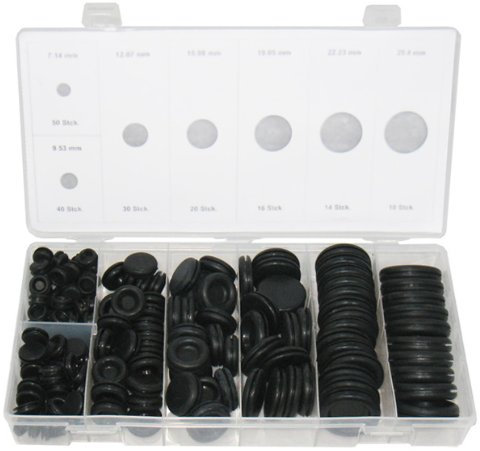 180 x Umfangreiche Gummi Stopfen geschlossene Ausführung Blech Verschlußstopfen Karosseriestopfen Kunststoffstopfen Blindstopfen aus NBR (im Aufbewahrungsbox/Sortimentsbox)