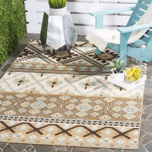 SAFAVIEH Washable Rug Outdoor Veranda Collection - 5'3 x 7'7, Cream & Brown, Non-Shedding & Easy to Clean, Ideal for Patio, Backyard, Mudroom (VER097-0215)