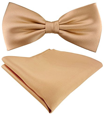TigerTie Seidenfliege Satin Einstecktuch in Uni beige gold bronze - 100% Seide