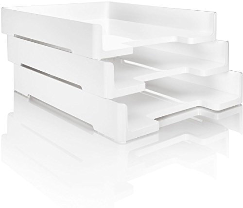 SIGEL SY421 stabile Briefablagen Eyestyle weiß, 3er-Set wie SA107, puristisches Design aus hochwertigem High-Gloss ABS, mit breiter Griffzone, bis C4