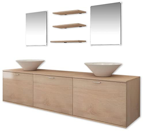 vidaXL 8-TLG. Badmöbel Set Waschbecken Waschtisch Unterschrank Regal Badezimmer