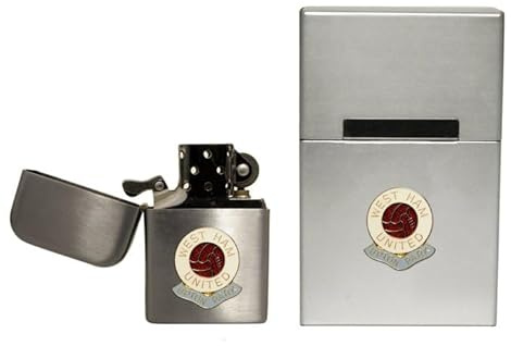 West Ham United football club stormproof petrol lighter and metal cigarette packet cover