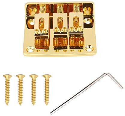 E-Gitarren-Brücke, Zinklegierung, 3-saitig, fester Hardtail-Gitarren-Steg, Top-Load-Saitenhalter langlebige Ersatzteile für Cigarbox E-Gitarren 50 × 40 × 13 mm (Gold)