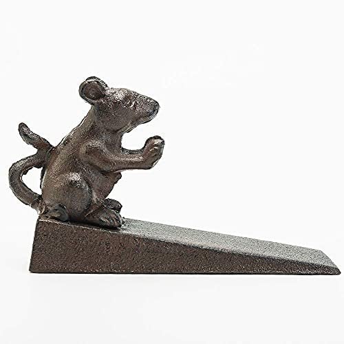 Sungmor Heavy Duty Cast Iron Mouse Door Stops | Decorative Cute Animal Statue Door Stopper Wedge with Non-Slip Mat | Solid & Antique Style Windproof Door Holder for Patio Yard Garden Farmhouse