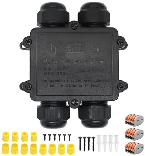 IP68 Waterproof Junction Box, HUYU 4-Way Outdoor Cable Connectors with M25 Glands Electrical Junction Box for Ø 4-14mm - H4