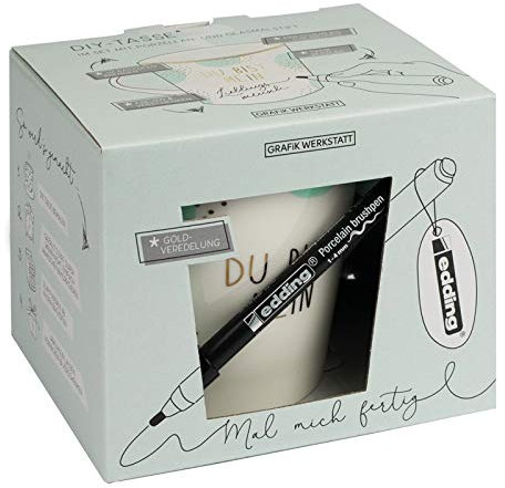 Grafik-Werkstatt Werkstatt DIY-Tasse zum selbst gestalten | Set mit edding Porzellan- und Glasmalstift | 420 ml | Mal mich fertig, 61261, Weiß