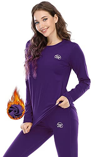 MEETWEE Women’s Thermal Underwear Set, Winter Base Layer for Ladies, Long Sleeve Top & Bottom Quick Dry Long Johns Suit with Fleece Lined for Running Skiing Workout Purple