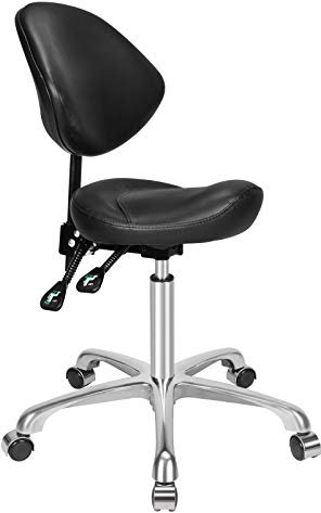 Kaleurrier Ergonomic Rolling Swivel Saddle Stool with Wheels,Hydraulic Pneumatic Lifting Height Adjustable Saddle Chair for Clinic Hair Salon Lab Kitchen Home Office (Black, With Back)