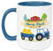GRAZDesign Kindertasse mit Namen, Tasse Kinder, personalisierte für Junge Trinkbecher Kindergeschirr Kinder Becher Hellblau, Keramik BPA-frei, Motiv Trecker mit Anhänger
