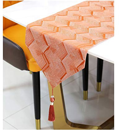 Daesar Leinen Tischläufer 32x160CM, Tischläufer Hochzeit Abwaschbar Modern Orange mit Wellen Muster Tischdekoration Tischdecke Outdoor