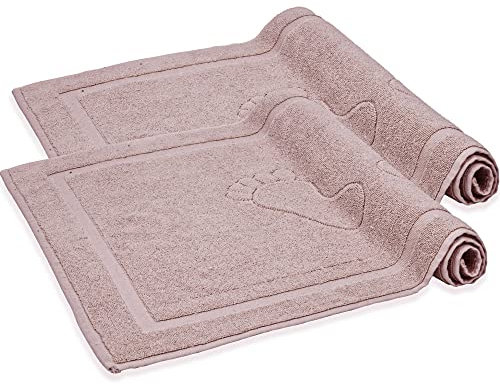 Komfortec Badvorleger Set 2 Teilig, Frottee Duschvorleger, Waschbar Duschmatte & Badteppich, 800 g/m² &100% Baumwolle, Saugfähig & Schnelltrocknend, 50 x 80 cm, Blütenrosa