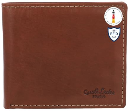 Gusti Leder Geldbörse Herren Runer - RFID-Schutz Portemonnaie klein Braun – Echtes Leder Kartenetui, faltbar, für Kreditkarten und Bargeld