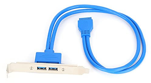 USB 3.0 Dual Port PCI Bracket Cable with 19Pin Standard Plug, USB 3.0 Internal Adapter Cable, Double USB Baffle Cable Motherboard 19 Pin to Dual Port A Female Extension Rear Panel Bracket(blue)