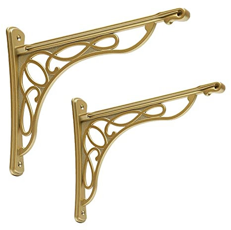HARPOON Wandregalhalterung, robust und Hardware im Lieferumfang enthalten, 2 Stück, gebürstetes Gold-Finish, 24,1 x 19,1 cm