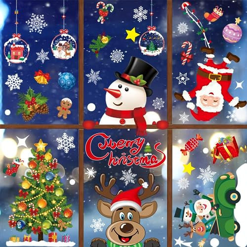 Adesivi Decorativi Natalizi, Natale Vetrofanie Addobbi, 9 Fogli Vetrofanie Natale Decorazioni Natale Fiocchi Di Neve Finestra alce Decori Adesivi per Natale Partito Home Decor