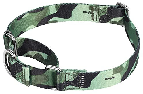 Hyhug Design Martingale Classic Halsbänder Anti Lucht Hundehalsband Komfortabel Verstellbar Verschleißfest Haltbare Hunde-ID-Tag-Montageloch (Medium, Camo Green)