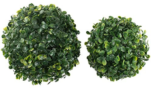AUEAR, Künstliche Buchsbaumkugeln, rund, Kunststoff, hängende Graskugel für Zuhause, Hochzeitsdekoration, Grün (15,2 cm, 17,8 cm, 2 Stück)
