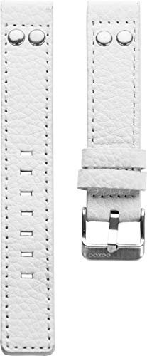 Oozoo Armband Uhrenband Uhrenarmband Leder Lederband mit Dornschließe Weiß/Niete 22 mm