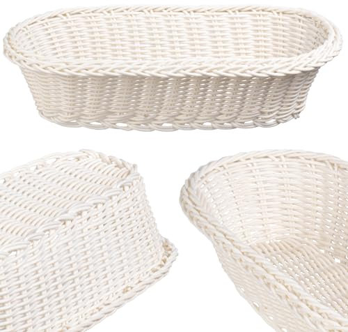 KADAX Panier tressé en polypropylène, corbeille à pain, corbeille à fruits, corbeille à fruits, panier alimentaire en 3 couleurs différentes, panier à couverts, panier de rangement (crème, long)