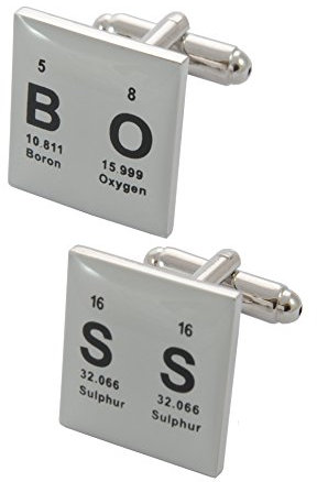 COLLAR AND CUFFS LONDON - HOCHWERTIGE Manschettenknöpfe mit GESCHENK BOX - BOSS - Stilvolle Messing - Periodensystem - Chemische Symbole - Chemie - Weiße und Schwarze Farben