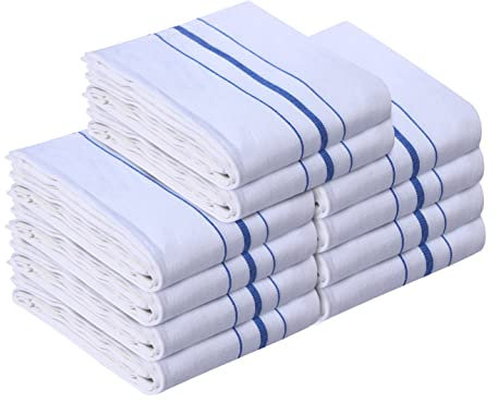 Quick Cleaning Supplies 100% Cotton - 10 Pack Catering Tea Towels - (50 x 76 cm) Soft and Absorbent Large Kitchen Restaurant, Bar Glass Cloths for Drying and Washing