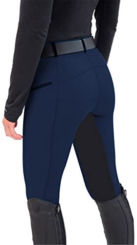 nicticsi Damen Mode Reiterhosen Slim Fit Elastische Splice Reiterhosen Casual Leggings Sport Hohe Taille Reithose Reitsport Trainingshose A Dunkelblau S
