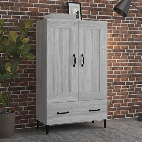 WIFESE Highboard Grau Sonoma 70x31x115 cm Holzwerkstoff Wohnzimmerschrank Aktenschrank Vorratsschrank Büroschrank Haushaltsschrank Mehrzweckschrank für Wohnzimmer Esszimmer Vintage Stil