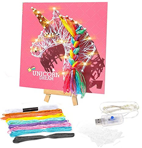 LongZYU Einhorn Geschenke Einhorn Spielzeug für Mädchen Bastelset Kreative Kinder Einhorn Basteln Kinder Indie Aesthetic Room Decor String Art Kit Led Nachtlicht DIY Handgemachte Dekoration Kinder