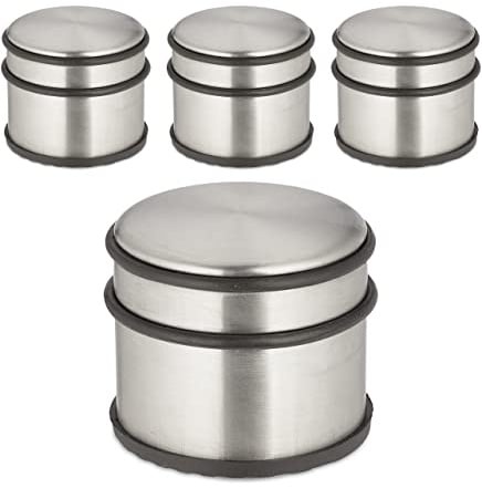 Relaxdays Türstopper Edelstahl, 4er Set, HxD: 7,5 x 9 cm, hoch & schwer, rutschfest, Türzuschlagbremse, Silber/schwarz