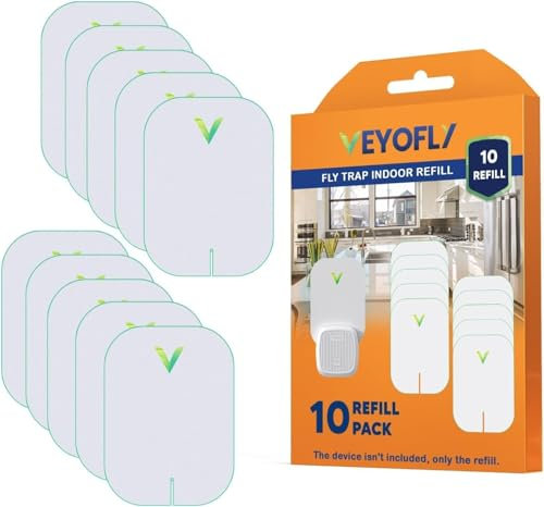 VEYOFLY Recharge piège à Insectes Volants - Recharges pour Attrape-Insectes à Brancher, piège à Mouches intérieur, moustiques, Insectes, moucherons, Mites - Recharges à Brancher (Lot de 10)