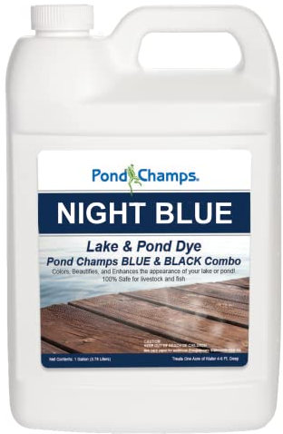 Nachtblaue See- und Teichfarbe – 1 Gallone professionelle See- und Teichfarbe – behandelt bis zu 1 Acre – Kombination aus Pond Champs Blau und Schwarz – sicher für Fische, Wildtiere, Haustiere und