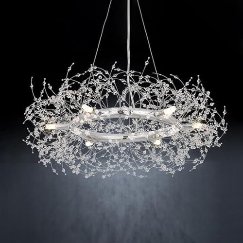 EFPD Moderne runde Kristall-Edelstahl-Pendelleuchte, Mini-Silber-Frisbee-Pendelleuchte für Esszimmer, Kücheninsel-Lampe, Wohnzimmer-Schlafzimmer-Pendelleuchte (6 Lichter 68cm), QKDDG9LL