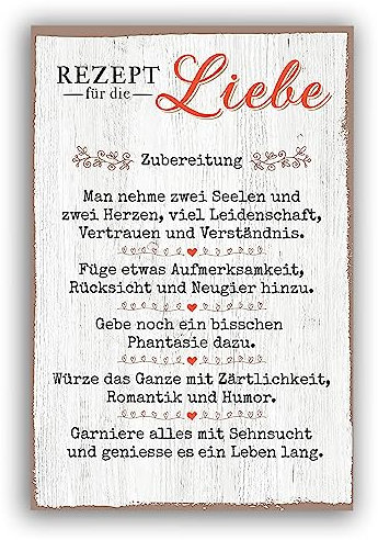 Rezept für die Liebe - Schild für Zuhause mit Zitat als Geschenk und zur Dekoration