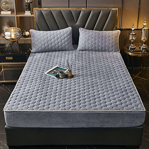 JIALIANG Flauschige spannbettlaken 200x220cm+30cm/3pcs plüsch bettlakenMikrofaser Gesteppte Matratzenauflage Matratzenschoner Unterbett - atmungsaktiv, Matratzenschutz Soft-Topper