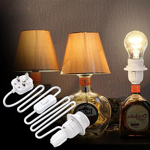 Wine E27 DIY Bottle Lamp Adaptor with BS Plug,DIY Bottle Lamp Light Kit for Any Whisky, Gin or Wine Bottle into a Custom Table Lamp (E27)